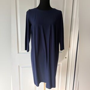 Eileen Fisher Navy Lighweight Washable Crepe Dress XS
